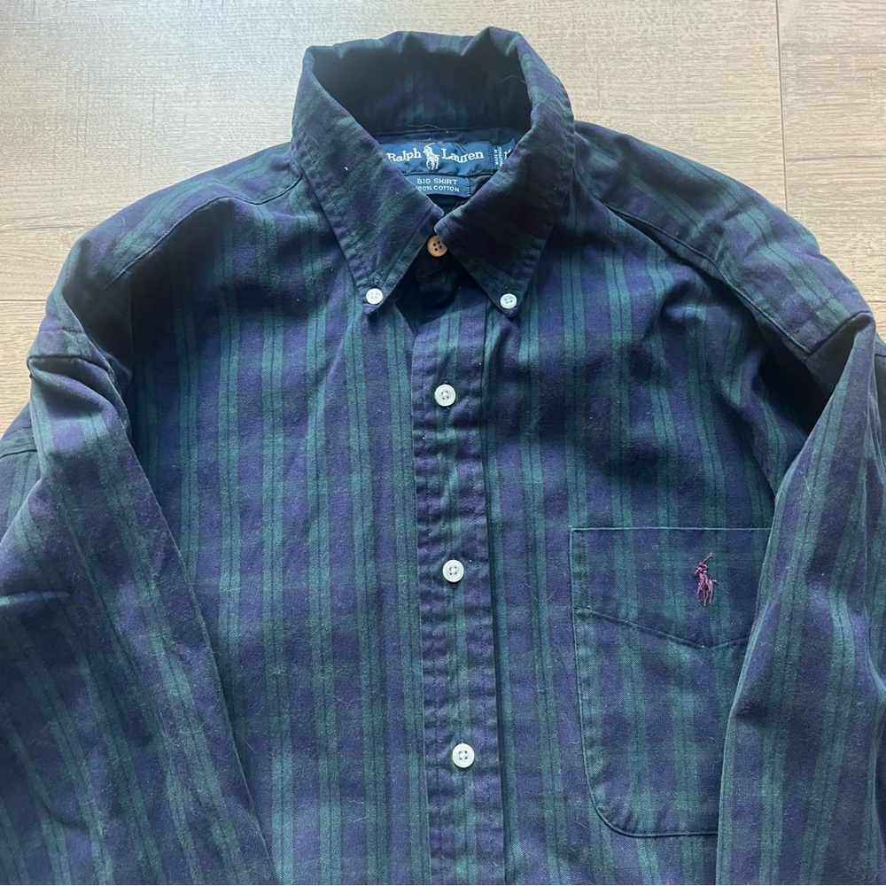 Ralph Lauren Men’s Green Navy Plaid Button Down Shirt Size Medium - Picture 8 of 9